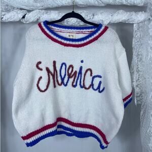 BIBI ‘Merica white patriotic SWEATER trendy Boutique chain stitch XL America USA